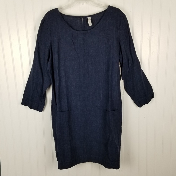 Studio 412 Womens Blue Linen Long Sleeve Dress Size XL Quiet Luxury Minimalist - Picture 12 of 12